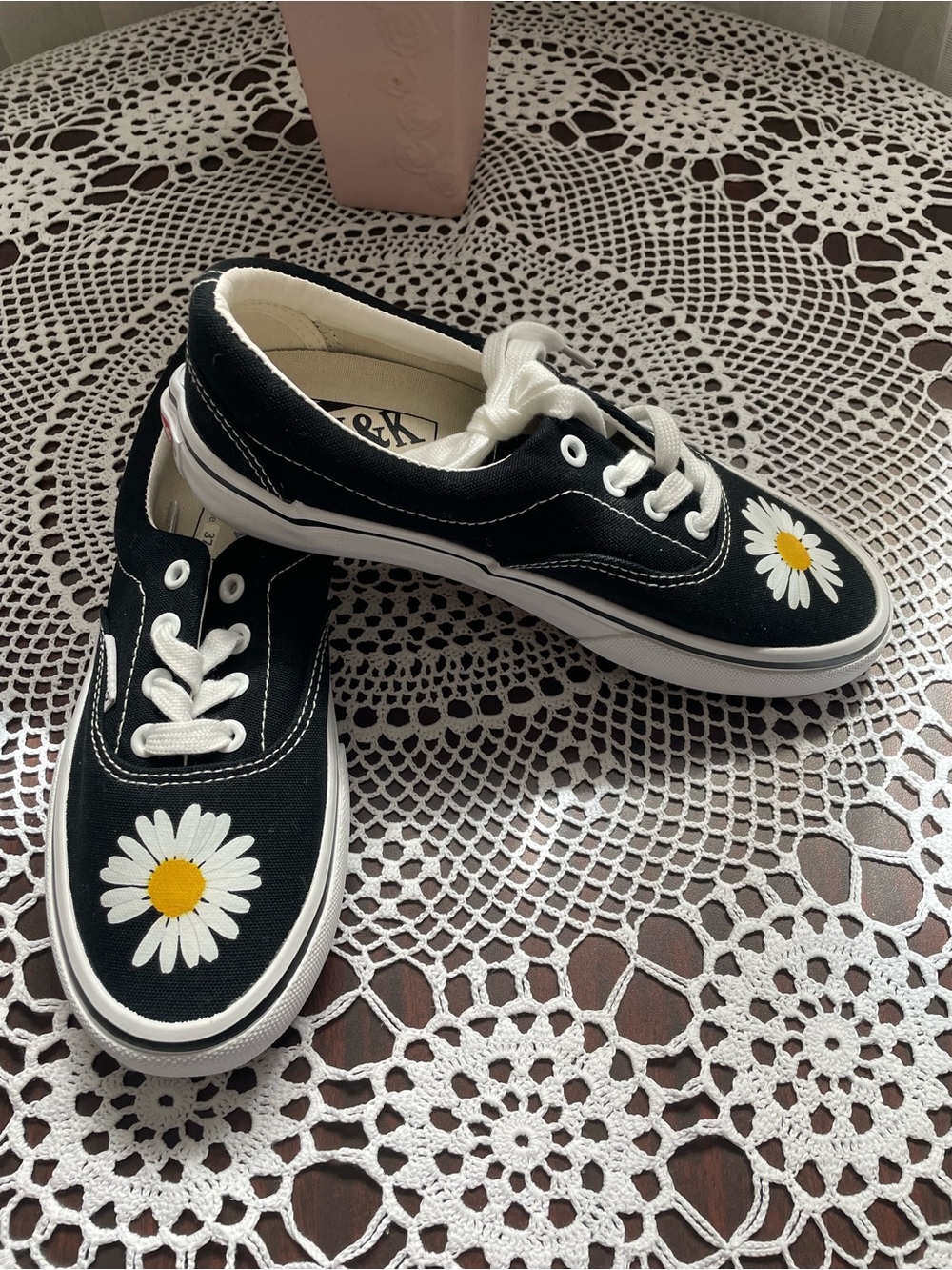Black Canvas Sneakers with Daisy Graphic -